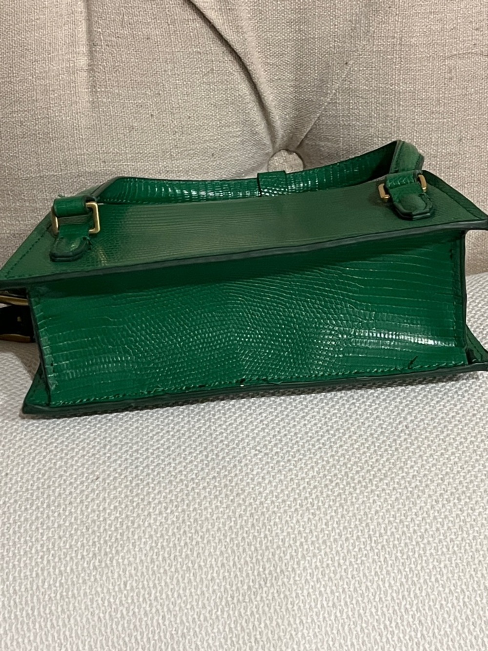Zara Green Faux-Lizard Satchel with Top Handle - Picture 3 of 6